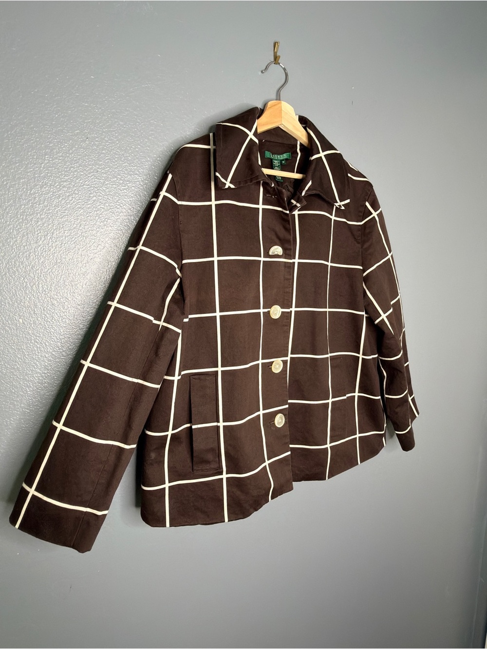 Lauren Ralph Lauren Brown Blazer Jacket with Ivory Windowpane 2x/xxl